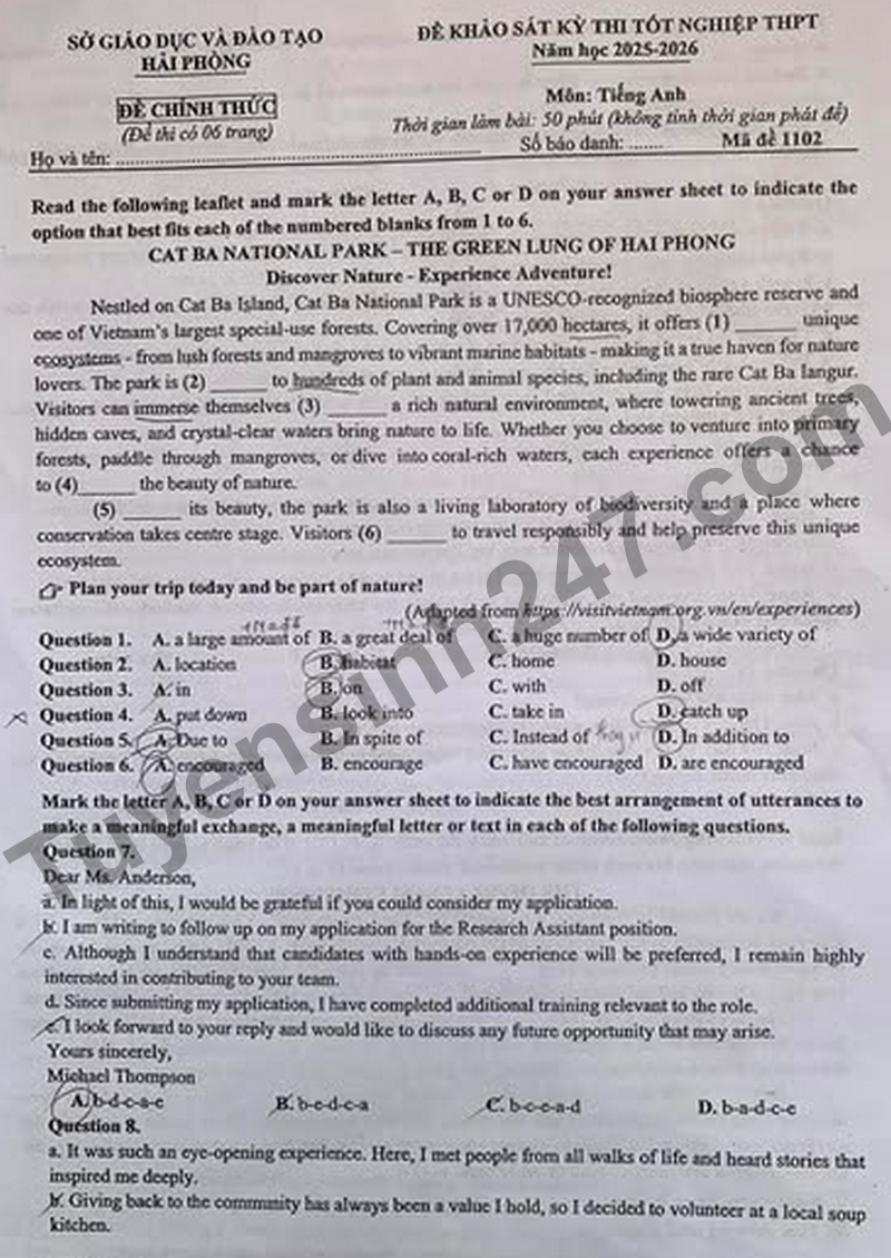 De thi thu tot nghiep mon Anh- So GD Hai Phong nam 2026