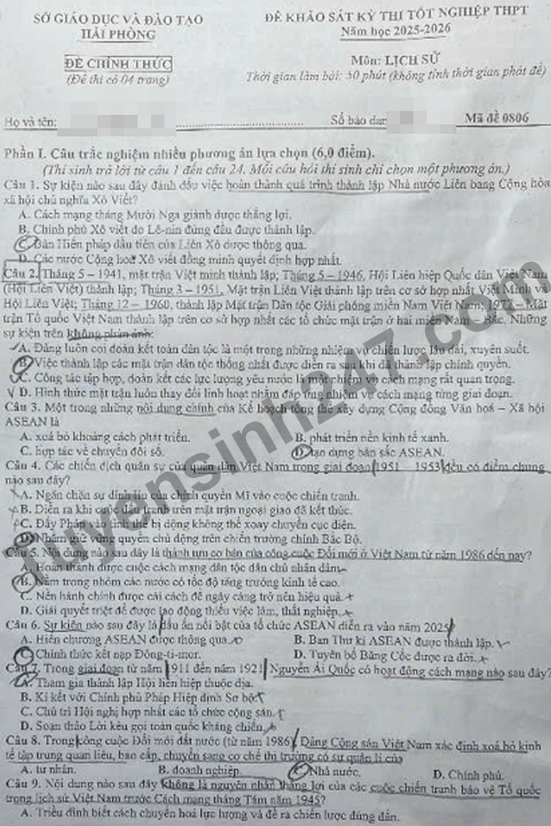 De thi thu tot nghiep mon Su - So GD Hai Phong nam 2026