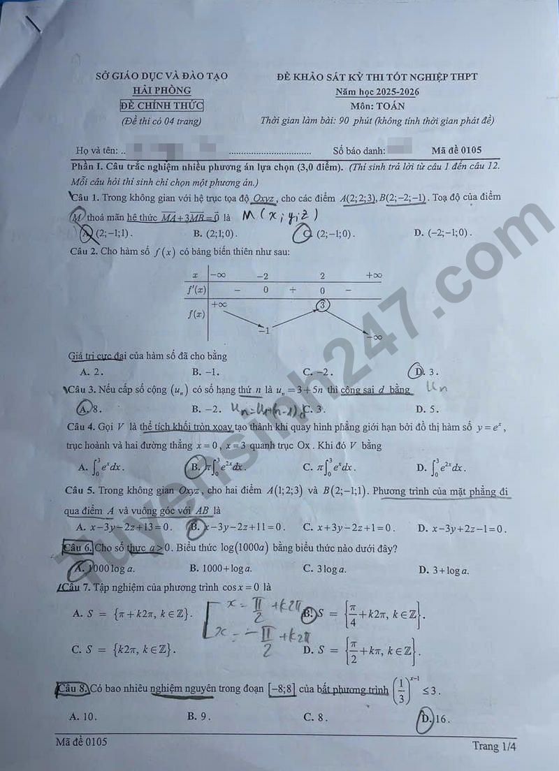 De thi thu tot nghiep THPT mon Toan 2026 - So GDDT Hai Phong (Co dap an)