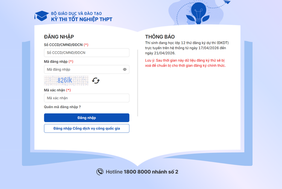 Thi sinh tap dang ky thi tot nghiep THPT 2026 tu 17/4