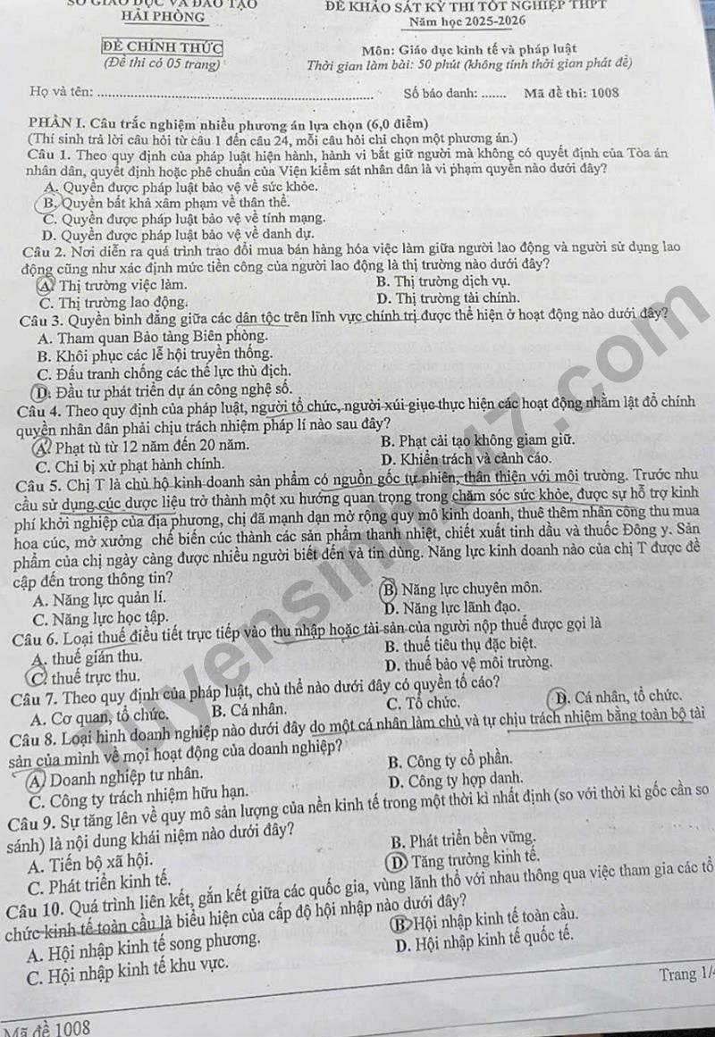 De thi thu tot nghiep mon GDKTPL - So GD Hai Phong nam 2026