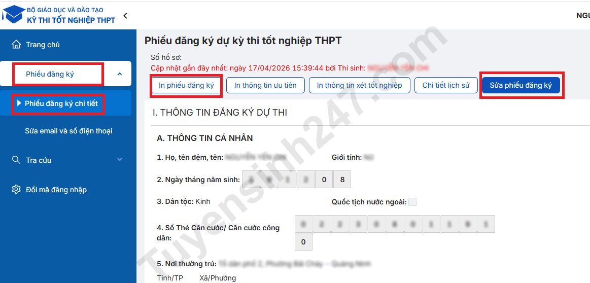 Video huong dan dang ki du thi tot nghiep THPT 2026