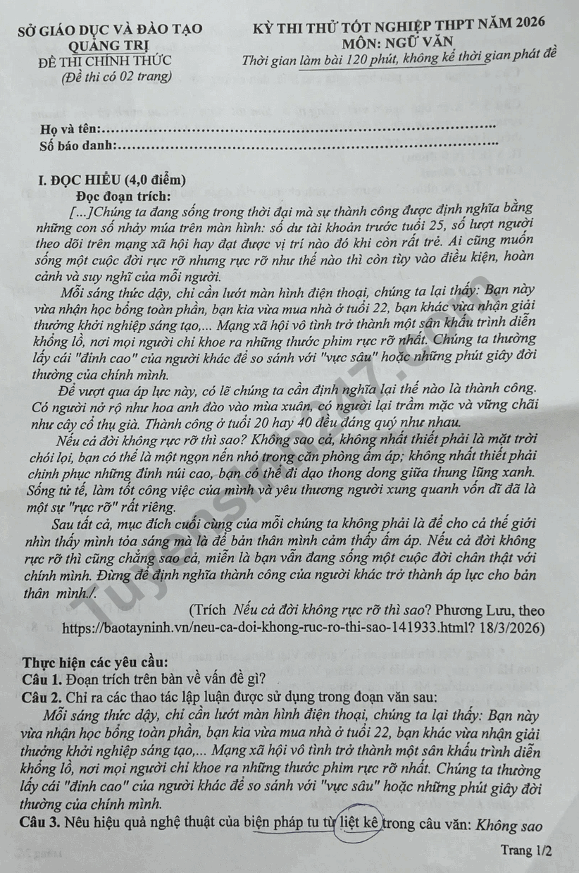 De thi thu tot nghiep THPT 2026 mon Van - So GD Quang Tri