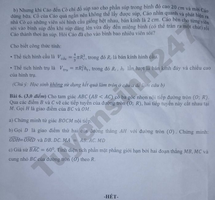 De thi cuoi ki 2 lop 9 mon Toan 2026 - THCS Tam Binh