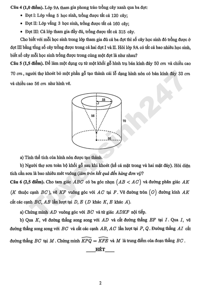De thi hoc ki 2 nam 2026 Toan lop 9 - Trung hoc Thuc hanh Sai Gon