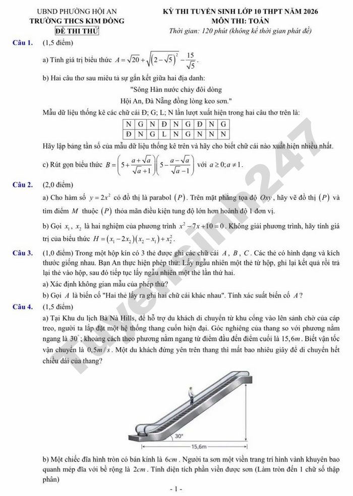 De thi thu vao lop 10 nam 2026 mon Toan - THCS Kim Dong
