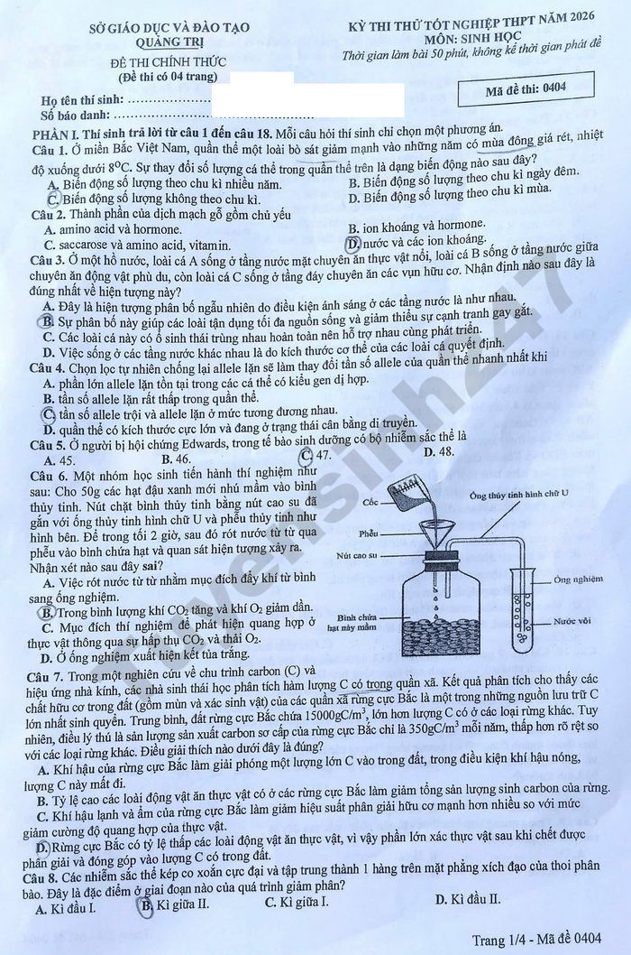 De thi thu tot nghiep THPT 2026 mon Sinh - So GD Quang Tri