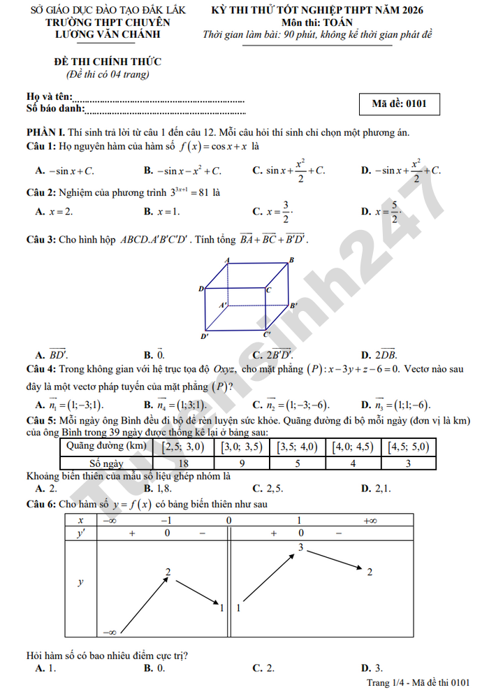 De thi thu tot nghiep THPT 2026 mon Toan - THPT Chuyen Luong Van Chanh