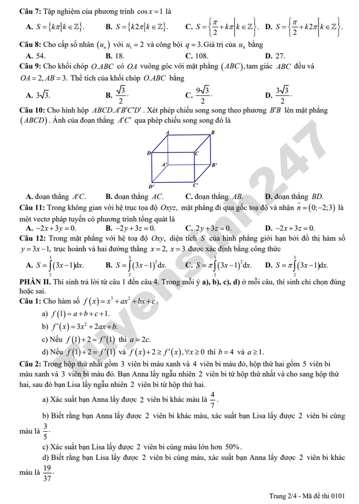 De thi thu tot nghiep THPT 2026 mon Toan - THPT Chuyen Luong Van Chanh