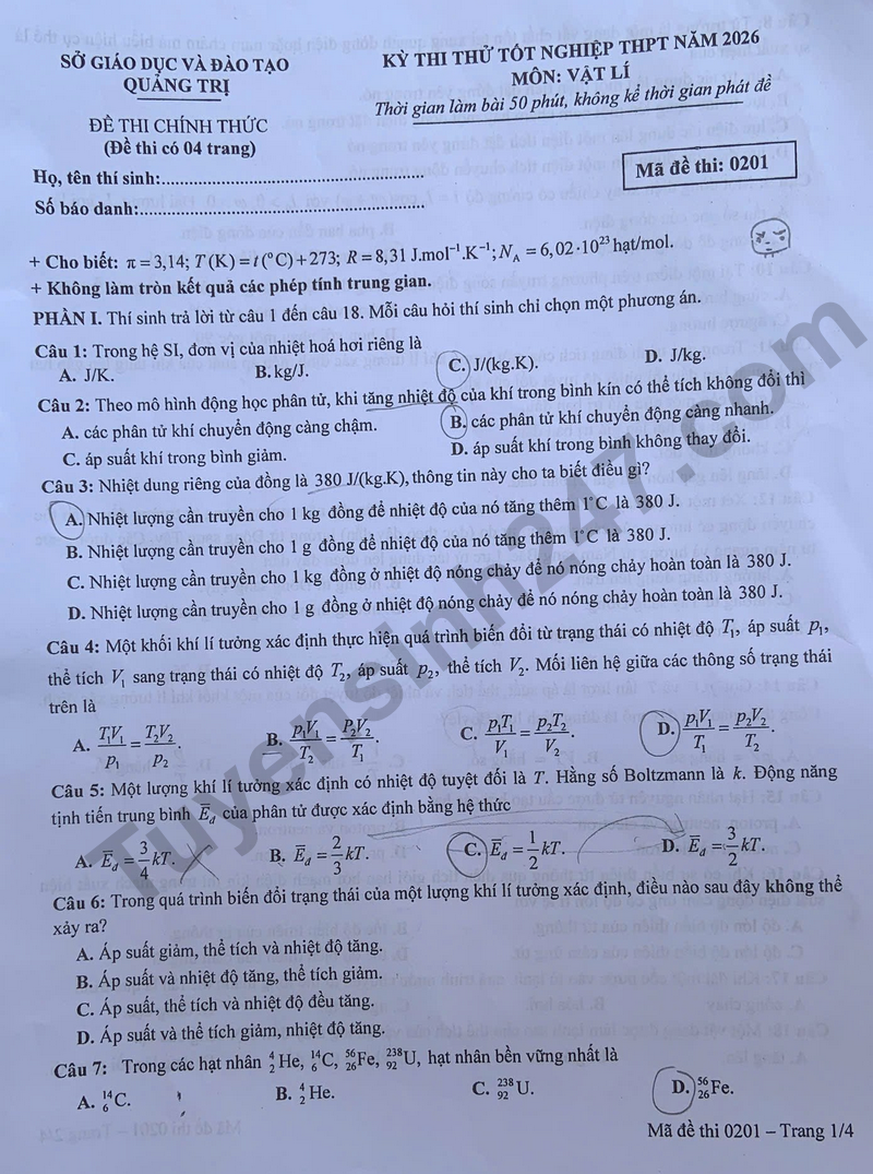 De thi thu tot nghiep THPT 2026 mon Vat ly - So GD Quang Tri (Co dap an)