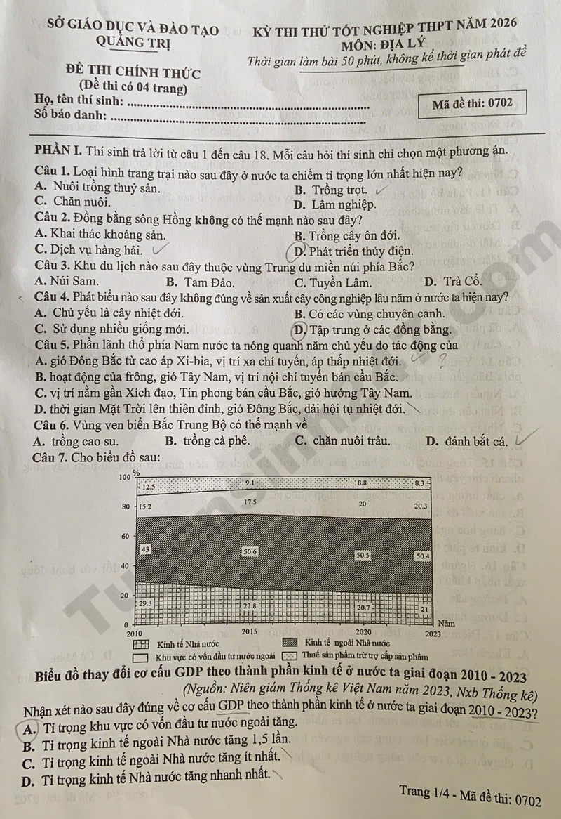 De thi thu tot nghiep THPT 2026 mon Dia Ly - So GD Quang Tri (Co dap an)