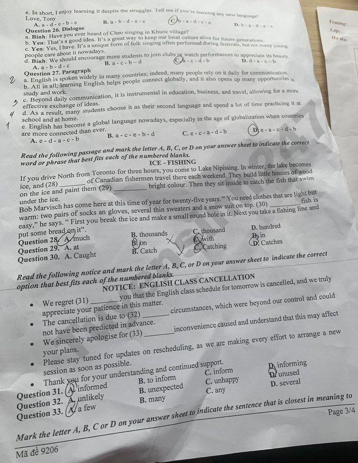 De thi cuoi ki 2 lop 9 mon Anh 2026 - So GD Hung Yen