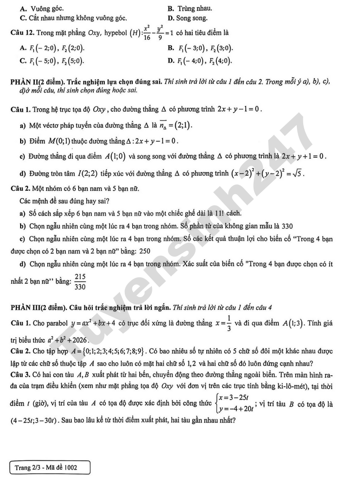 De thi hoc ki 2 lop 10 mon Toan 2026 - THPT Pham Hong Thai