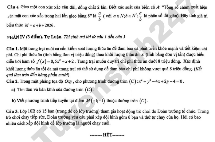 De thi hoc ki 2 lop 10 mon Toan 2026 - THPT Pham Hong Thai