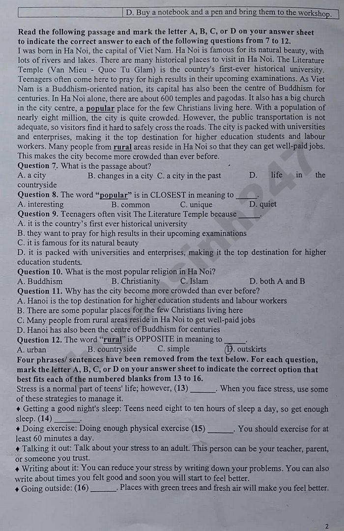 De thi thu vao lop 10 mon Anh 2026 - xa Van Dinh (lan 2)