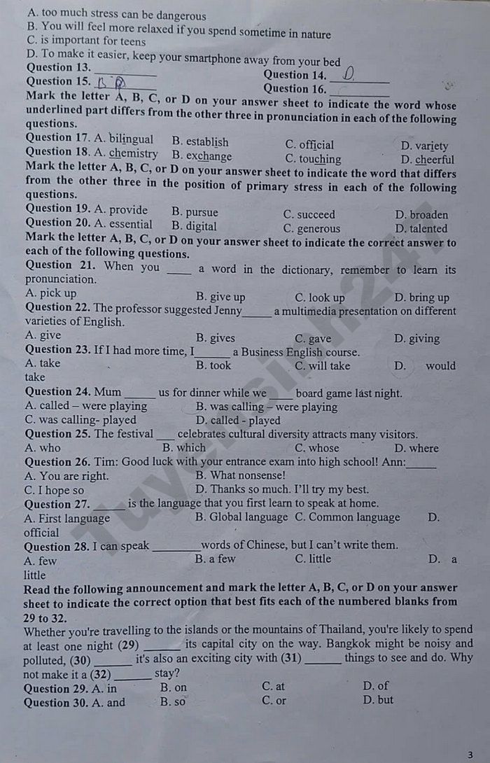 De thi thu vao lop 10 mon Anh 2026 - xa Van Dinh (lan 2)