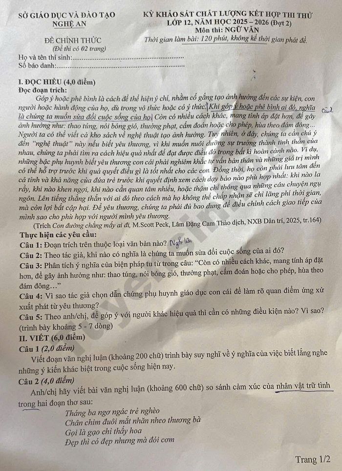 De thi thu tot nghiep THPT 2026 mon Van - So GD Nghe An (dot 2)