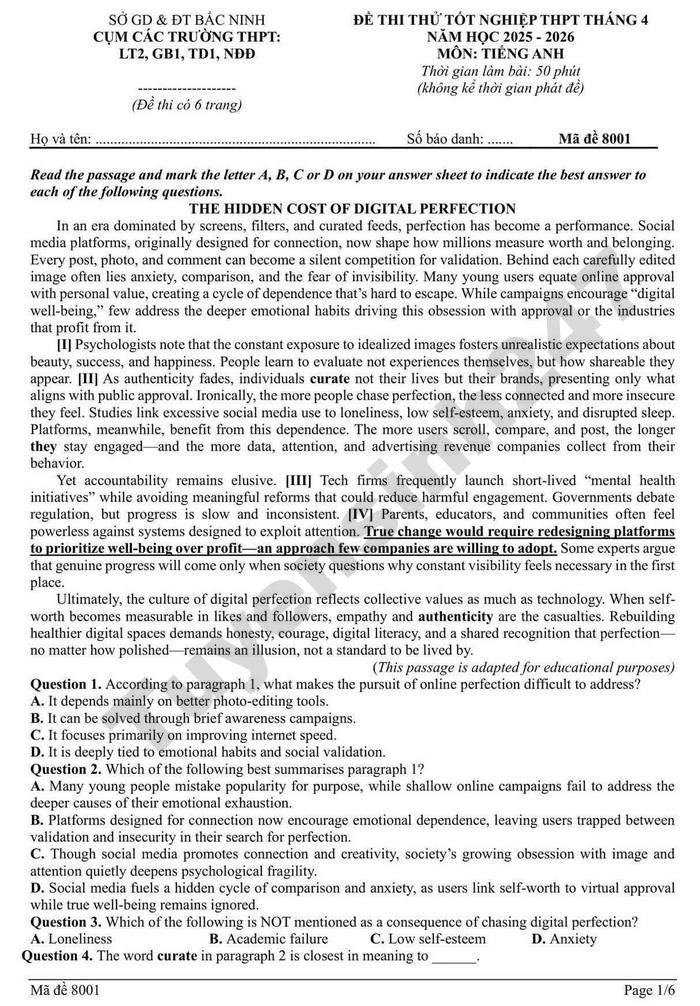 De thi thu tot nghiep THPT mon Anh 2026 - Cum truong THPT Bac Ninh