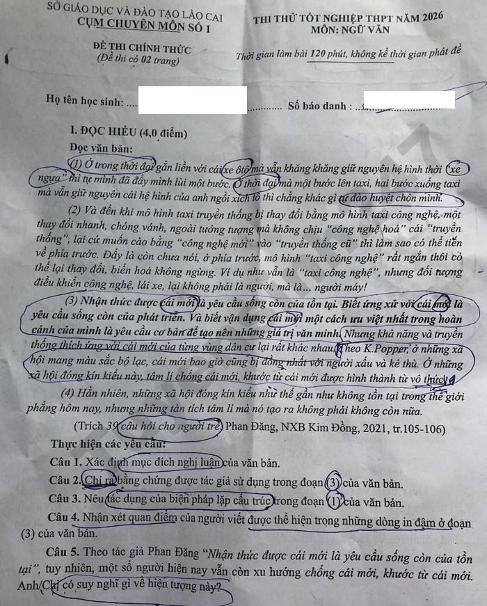 De thi thu tot nghiep THPT 2026 mon Van - Cum chuyen mon so 1 Lao Cai