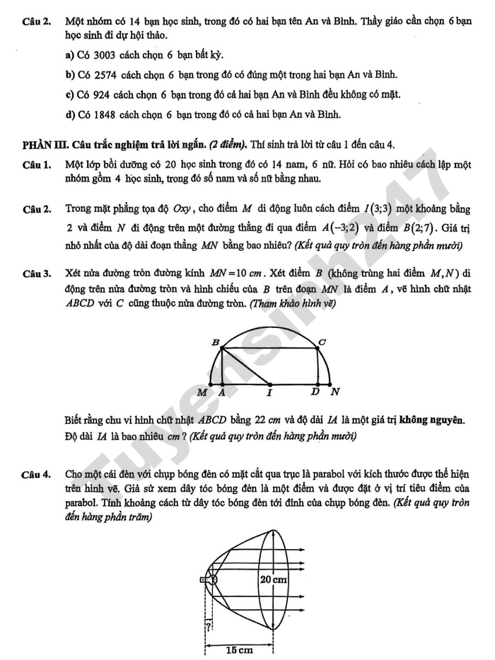 De thi hoc ki 2 nam 2026 THPT Viet Duc - lop 10 mon Toan