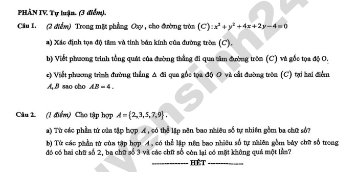 De thi hoc ki 2 nam 2026 THPT Viet Duc - lop 10 mon Toan