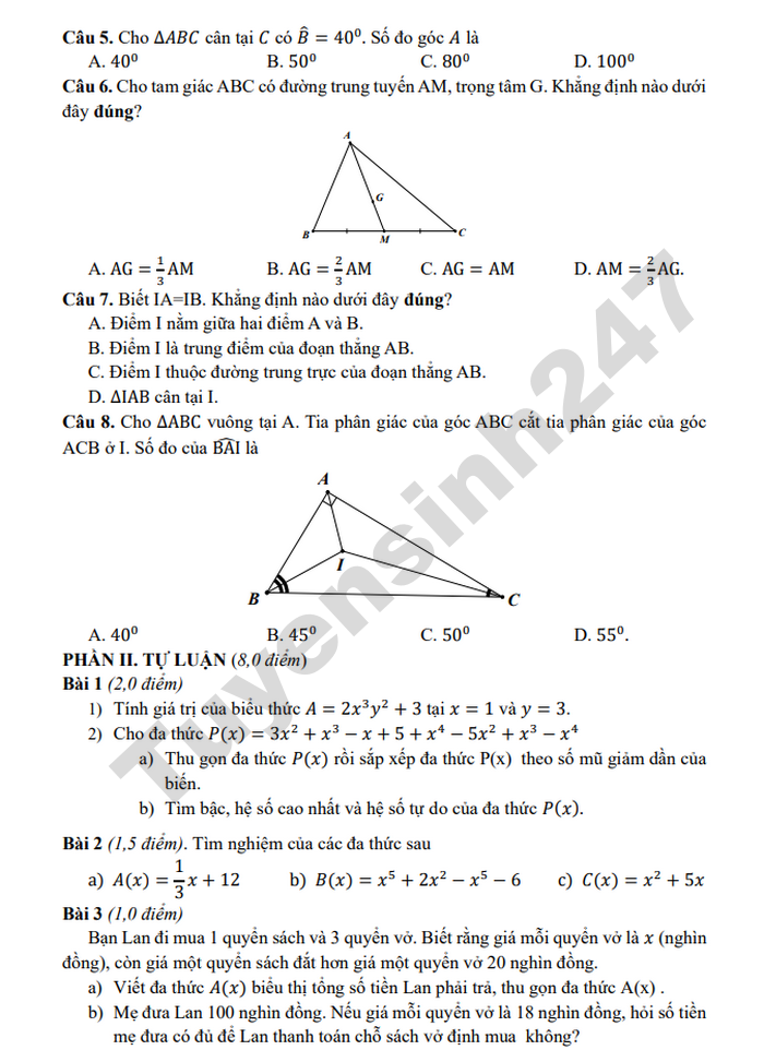 De thi hoc ki 2 mon Toan 7 THCS Nghia Tan 2026 - Co dap an