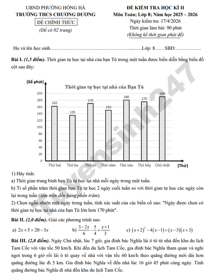 De thi hoc ki 2 lop 8 mon Toan 2026 - THCS Chuong Duong (co dap an)
