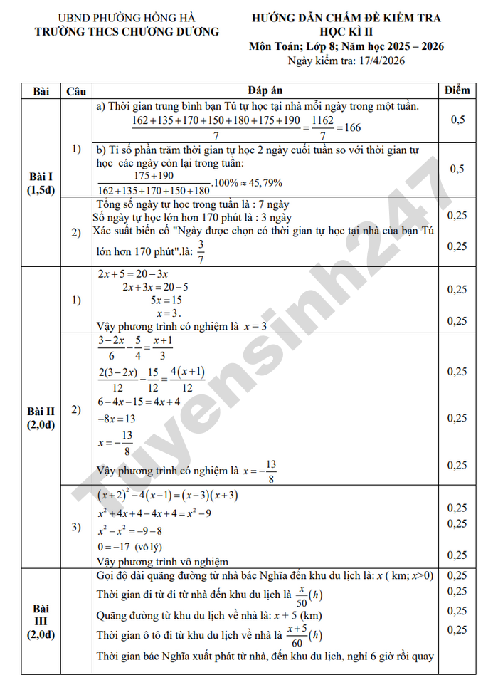 De thi hoc ki 2 lop 8 mon Toan 2026 - THCS Chuong Duong (co dap an)
