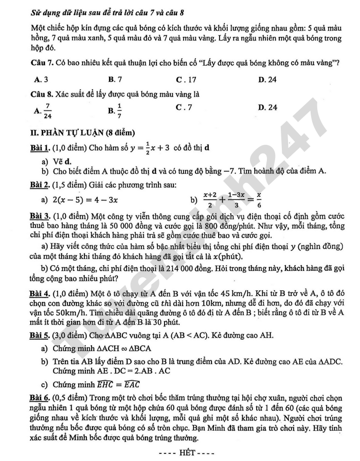 De thi hoc ki 2 lop 8 mon Toan 2026 - THCS Hoa Lu