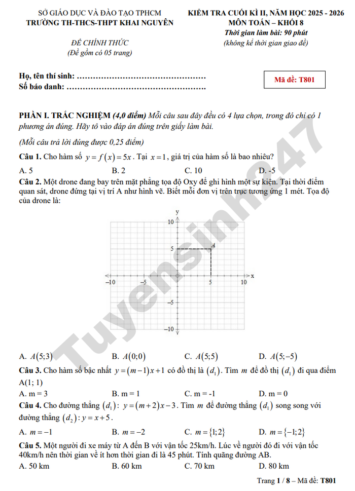 De thi ki 2 mon Toan 8 TH-THCS-THPT Khai Nguyen 2026 - Co dap an