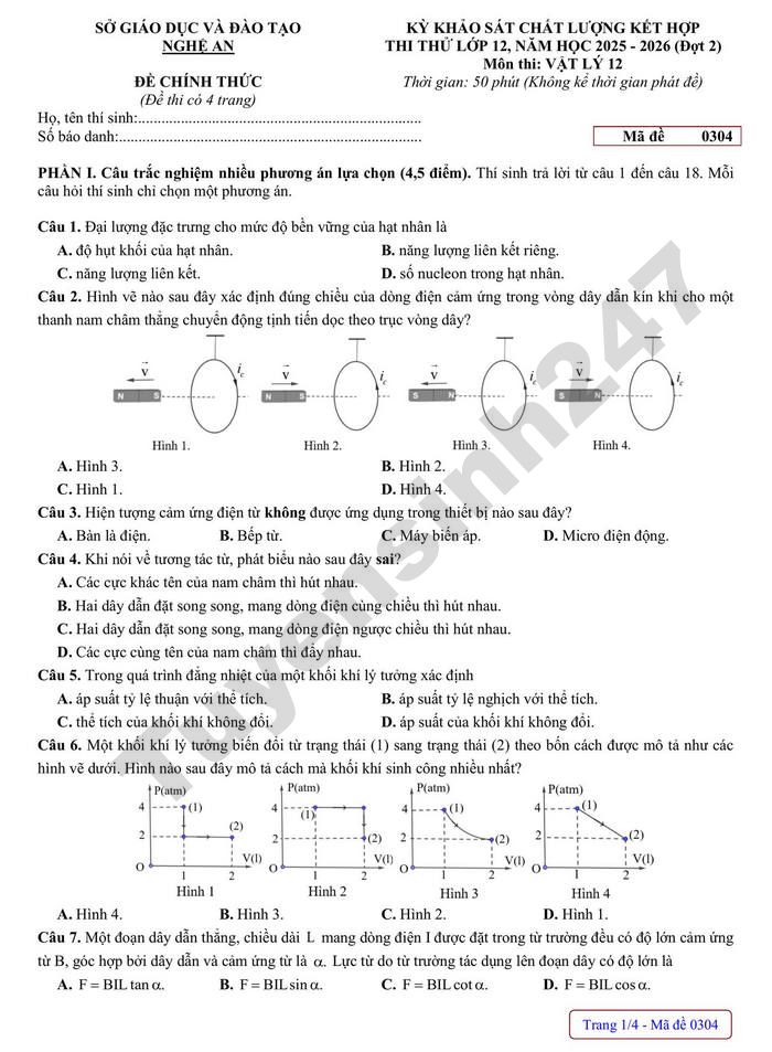 De thi thu mon Ly TN THPT nam 2026 - So GD Nghe An (dot 2)