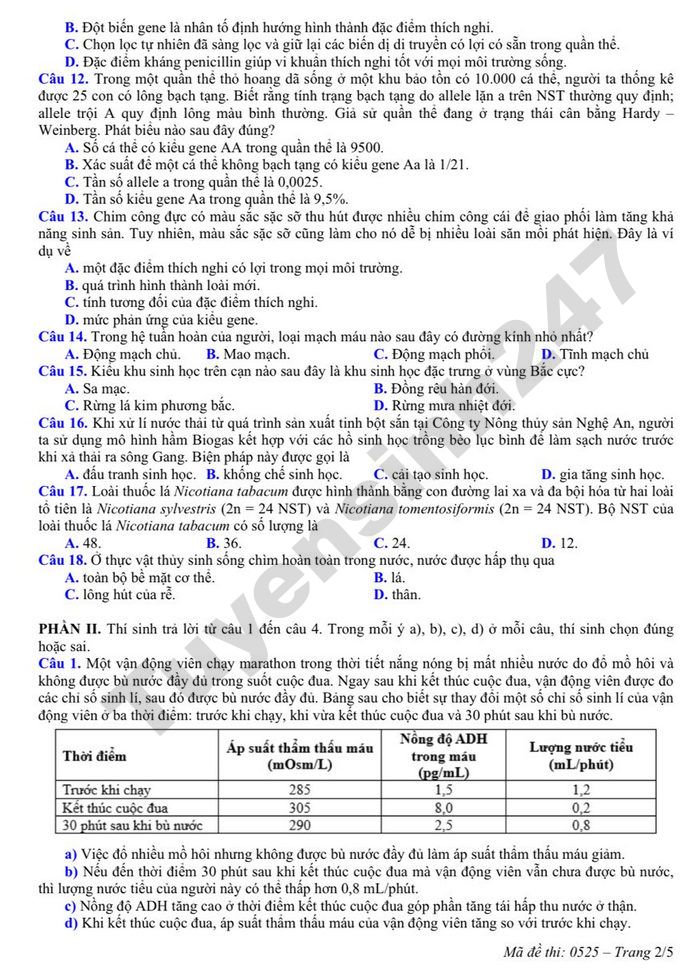 De thi thu TN THPT 2026 mon Sinh (dot 2) - So GD Nghe An