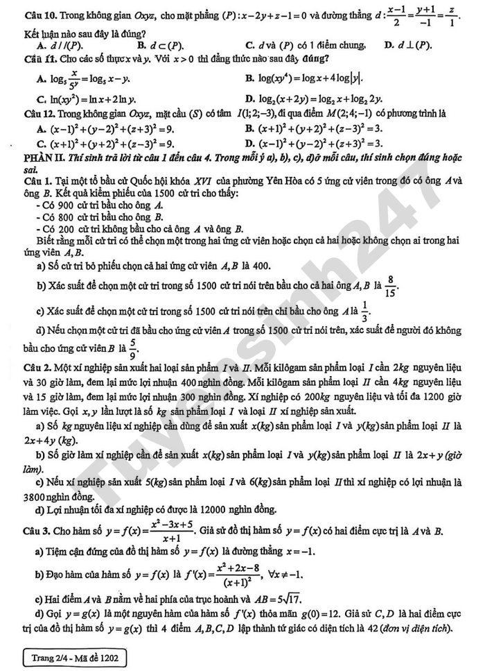 De thi thu mon Toan tot nghiep THPT 2026 lan 2 - THPT Yen Hoa