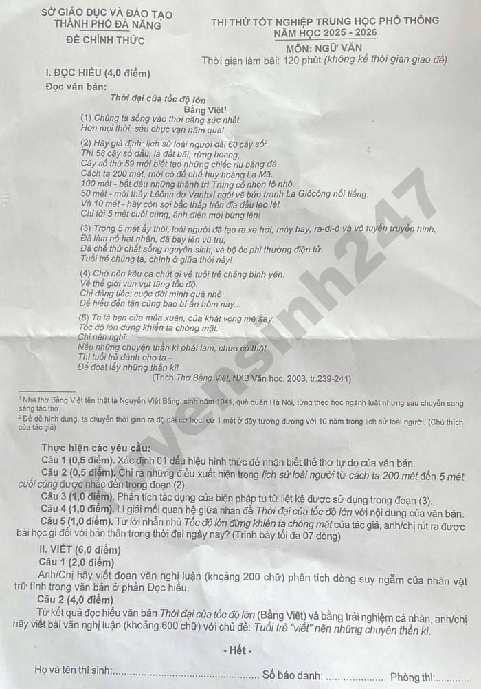 De thi thu tot nghiep THPT 2026 mon Van - TP Da Nang