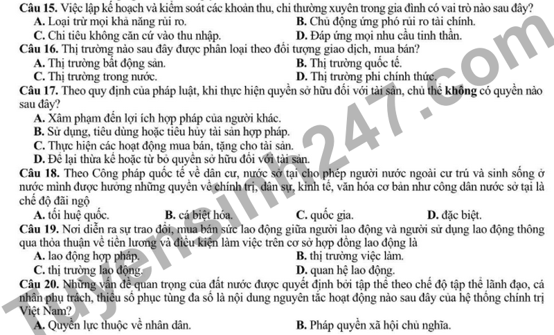 De thi thu tot nghiep mon GDKT&PL so Nghe An nam 2026