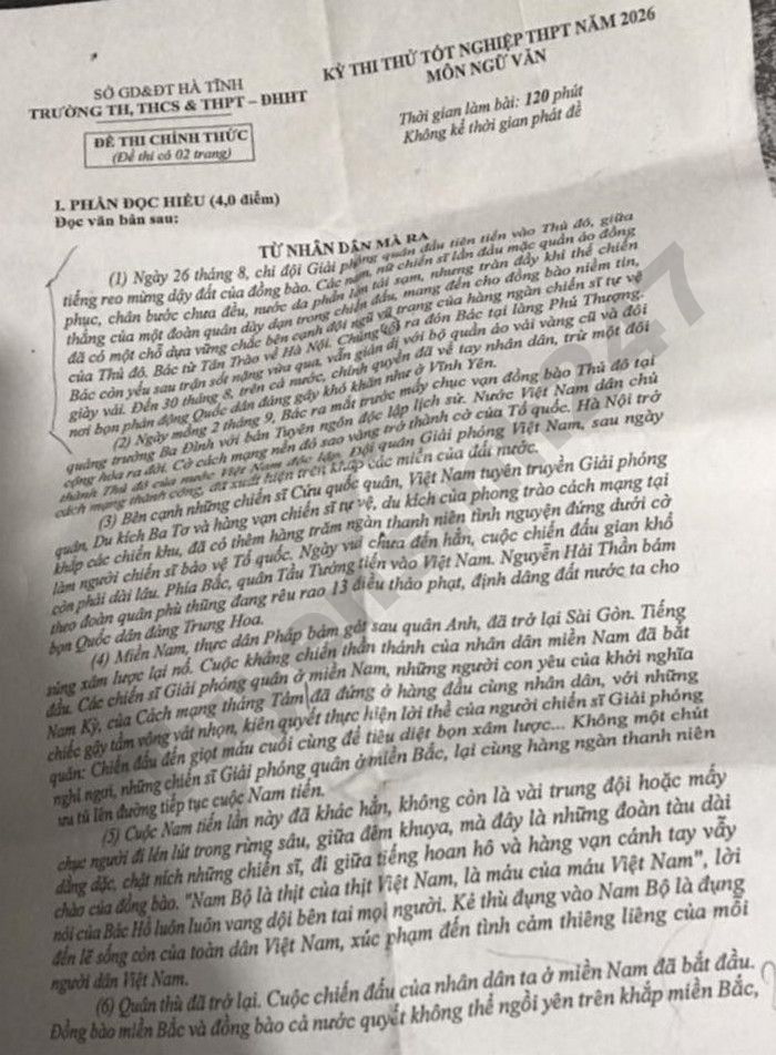 De thi thu tot nghiep THPT 2026 mon Van - TH, THCS&THPT DHHT