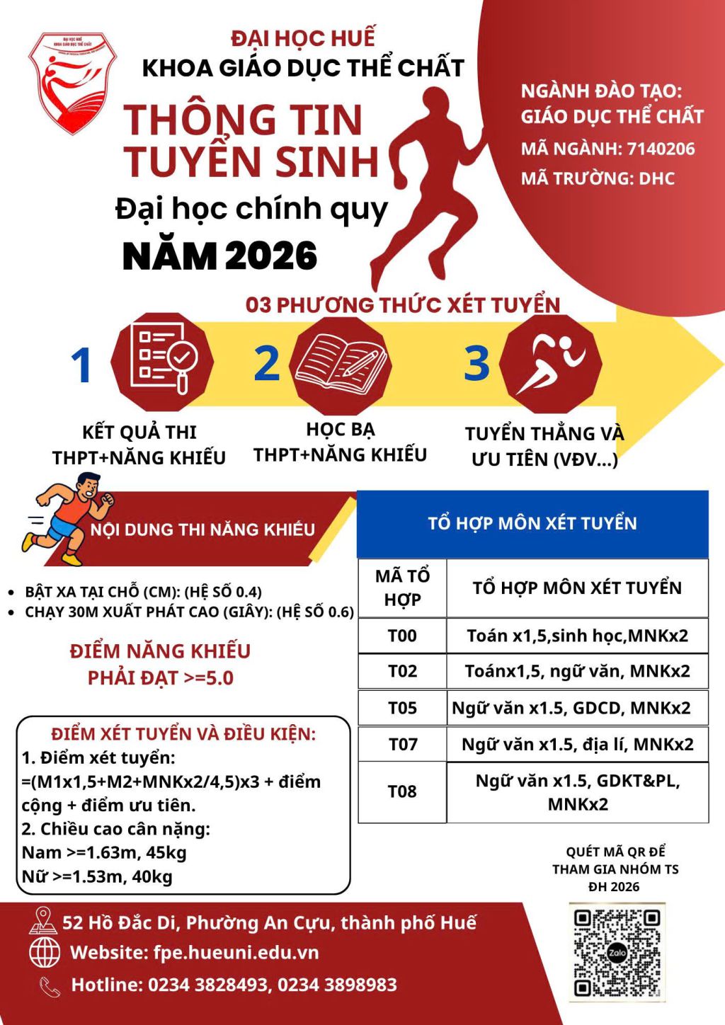 Thong tin tuyen sinh Khoa Giao duc The chat Dai hoc Hue 2026