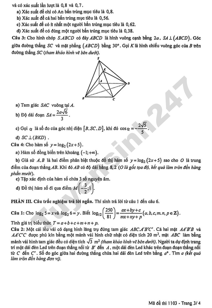 De thi cuoi ki 2 lop 11 mon Toan 2026 - So GD Hung Yen