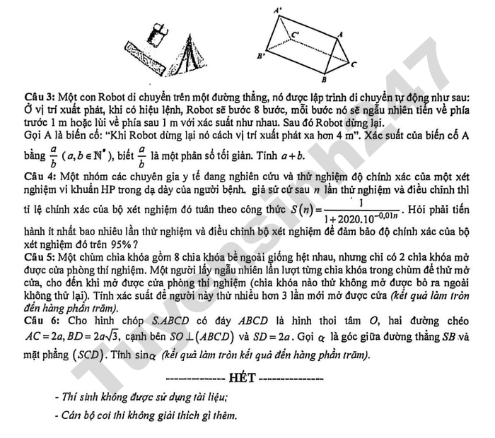 De thi cuoi ki 2 lop 11 mon Toan 2026 - So GD Hung Yen