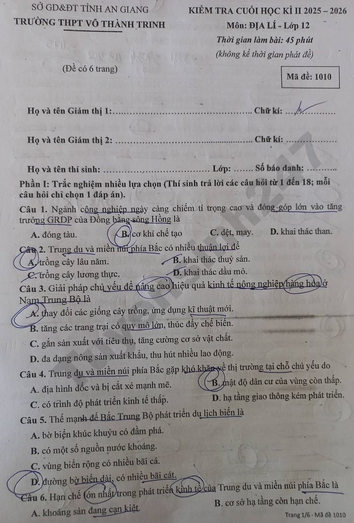 De thi cuoi ki 2 mon Dia lop 12 THPT Vo Thanh Trinh 2026