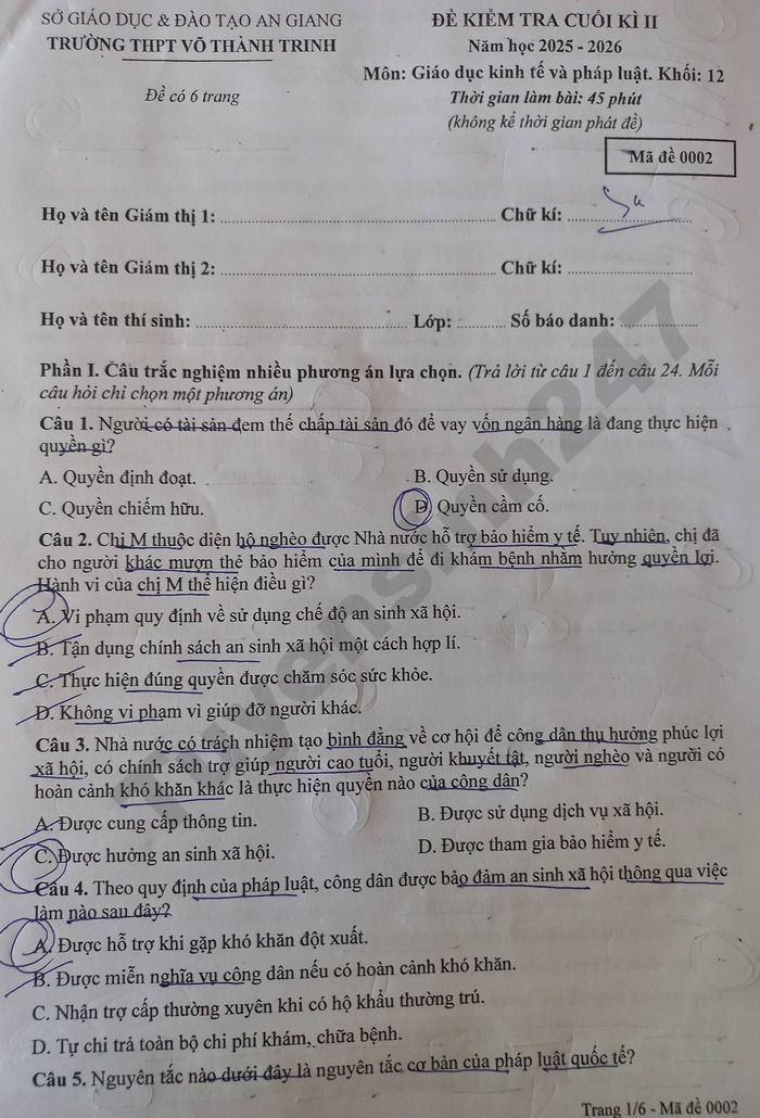 De thi hoc ki 2 lop 12 mon GDKT&PL 2026 - THPT Vo Thanh Trinh