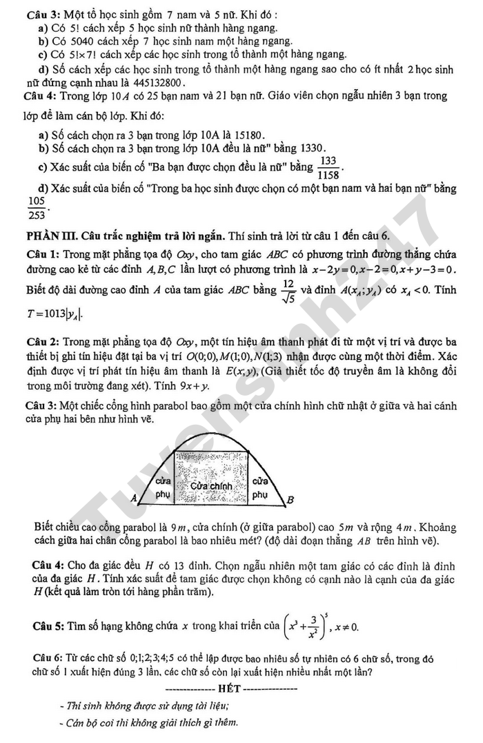 De thi hoc ki 2 lop 10 mon Toan 2026 - So GD Hung Yen
