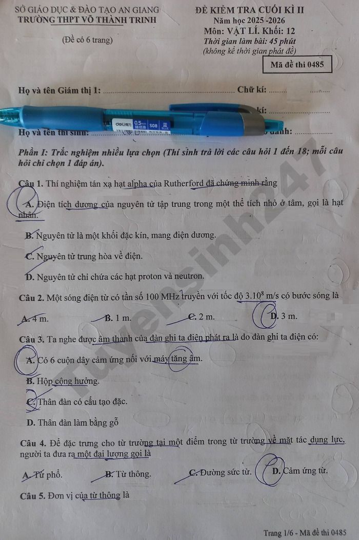 De thi hoc ki 2 mon Ly lop 12 - THPT Vo Thanh Trinh 2026