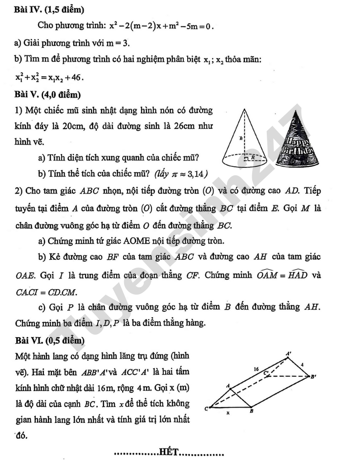 De thi cuoi ki 2 mon Toan 9 THCS Le Hong Phong 2026