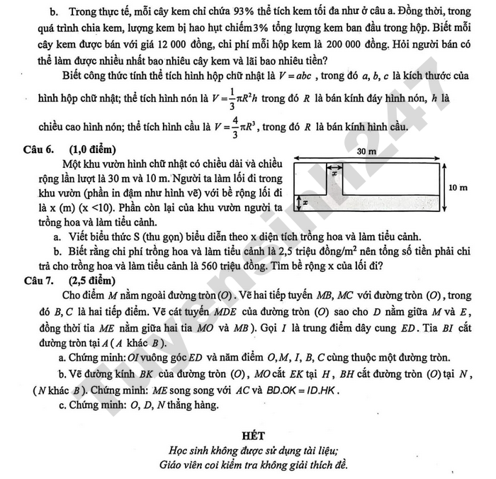 De thi hoc ki 2 lop 9 mon Toan 2026 - THCS Le Quy Don