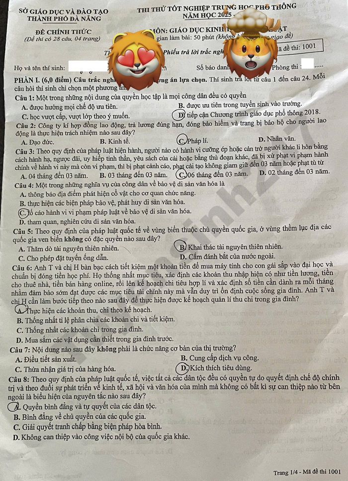 De thi thu tot nghiep THPT 2026 TP Da Nang - mon GDKT&PL