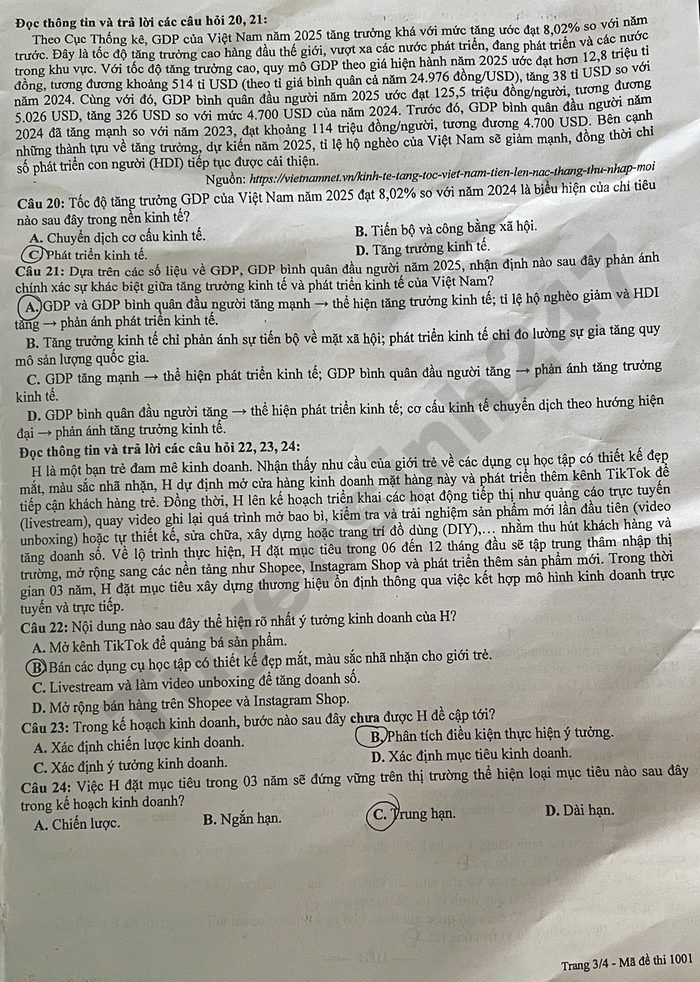 De thi thu tot nghiep THPT 2026 TP Da Nang - mon GDKT&PL