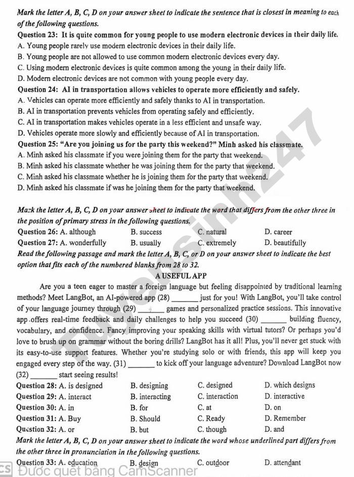 De thi thu vao lop 10 mon Anh 2026 - phuong Thanh Vinh