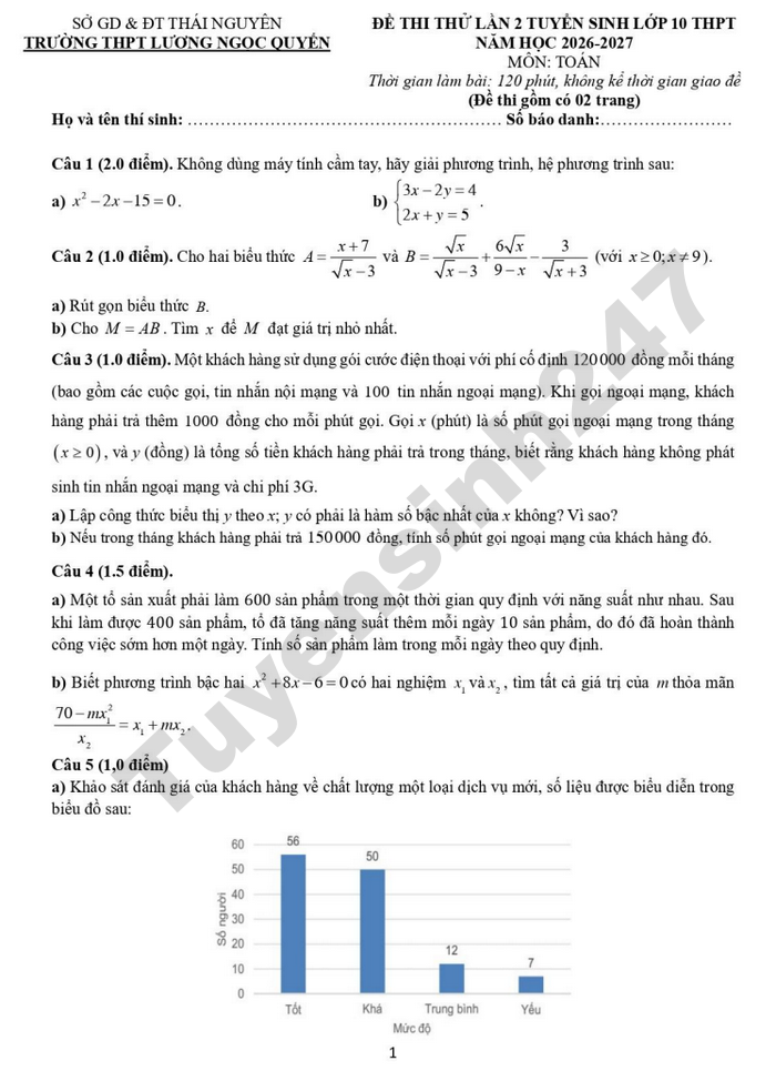 De thi thu vao lop 10 lan 2 mon Toan - THPT Luong Ngoc Quyen 2026 (co dap an)