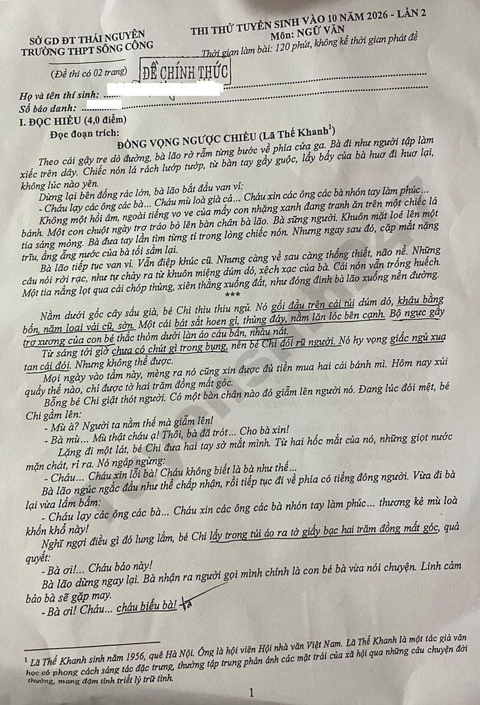 De thi thu vao lop 10 nam 2026 THPT Song Cong - mon Van (lan 2)